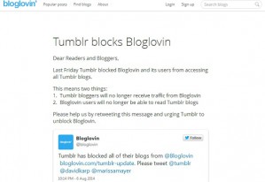 Tumblr блокирует RSS-ридер Bloglovin